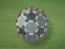 This animation illustrates how buckyballs resemble old fashioned, black-and-white soccer balls