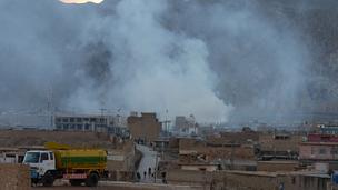 Smoke rises over Quetta on 16/2/13