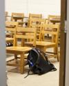 Bookbag in empty classroom