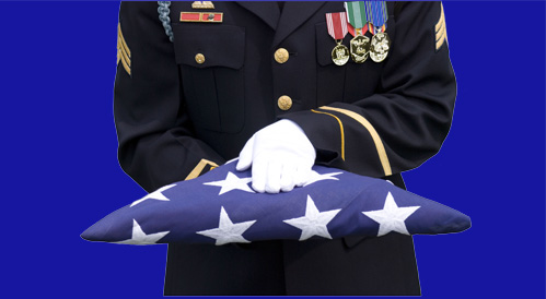 Soldier in Dress Blue Uniform Presenting Burial Flag.