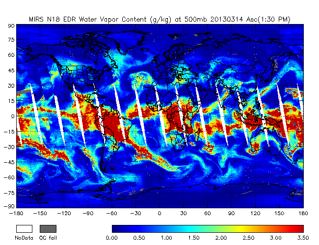 500mb Water Vapor from NOAA-18, Ascending Orbit