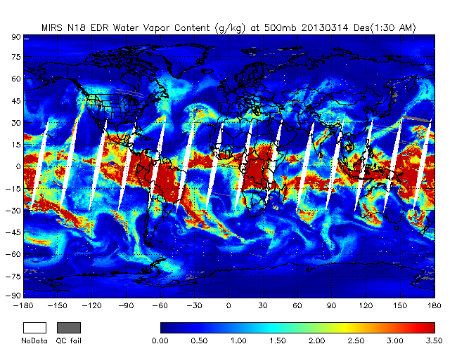 500mb Water Vapor from NOAA-18, Descending Orbit