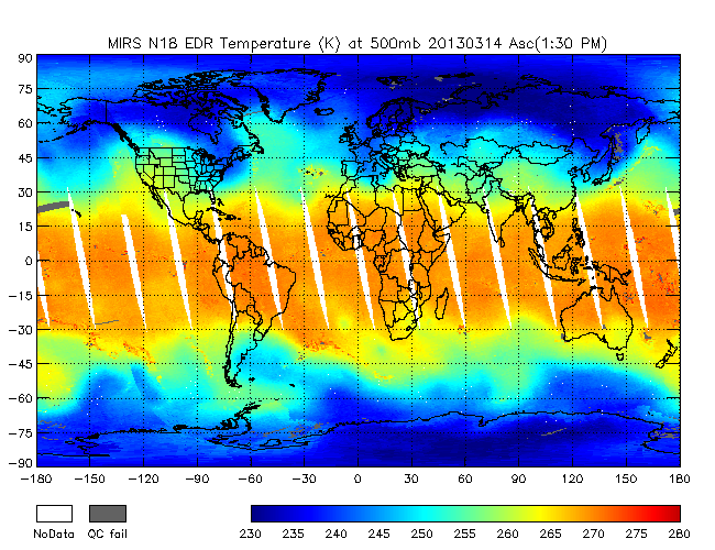 500mb Temperature from NOAA-18, Ascending Orbit