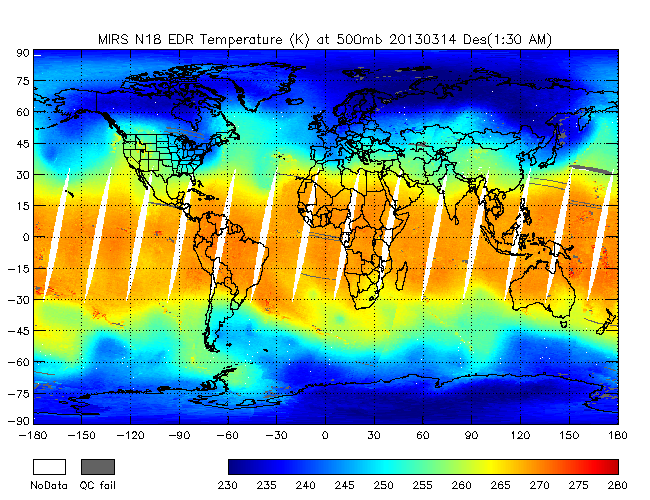 500mb Temperature from NOAA-18, Descending Orbit