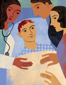 illustration of patient in bed with doctor