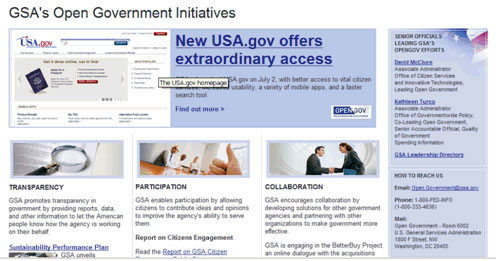Screen shot of Open Government Initiative page