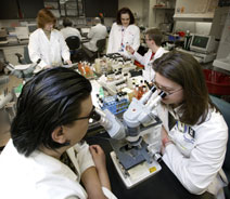 Johns Hopkins University students in a lab