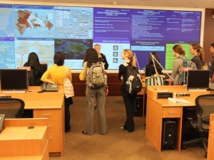 Students get a first-hand look at the main floor of the Emergency Operations Center