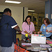 Here are students getting information at La Marque High School's NDFW event. The all-day event included a poster contest, brochures and giveaways, and a Q&A session during lunch. Questions were facilitated by the Center for Addiction Research.