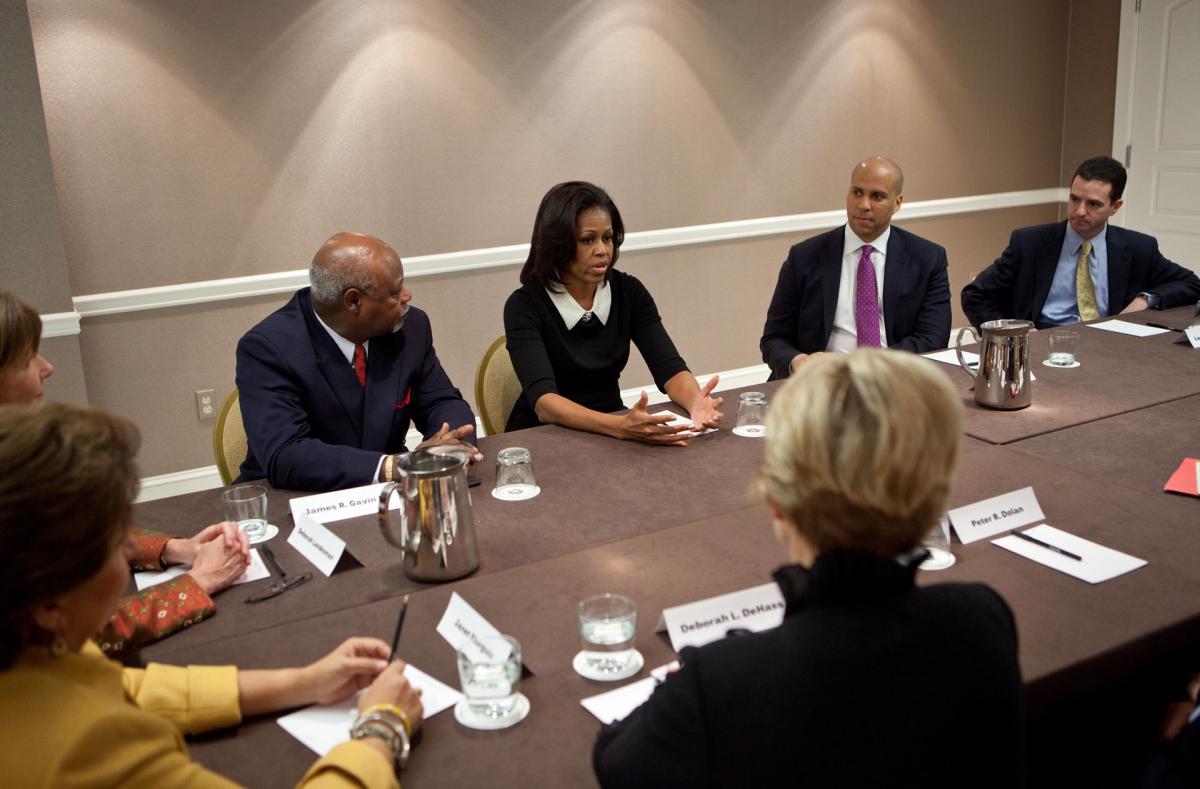 First Lady Michelle Obama meets with the Partnership for a Healthier America