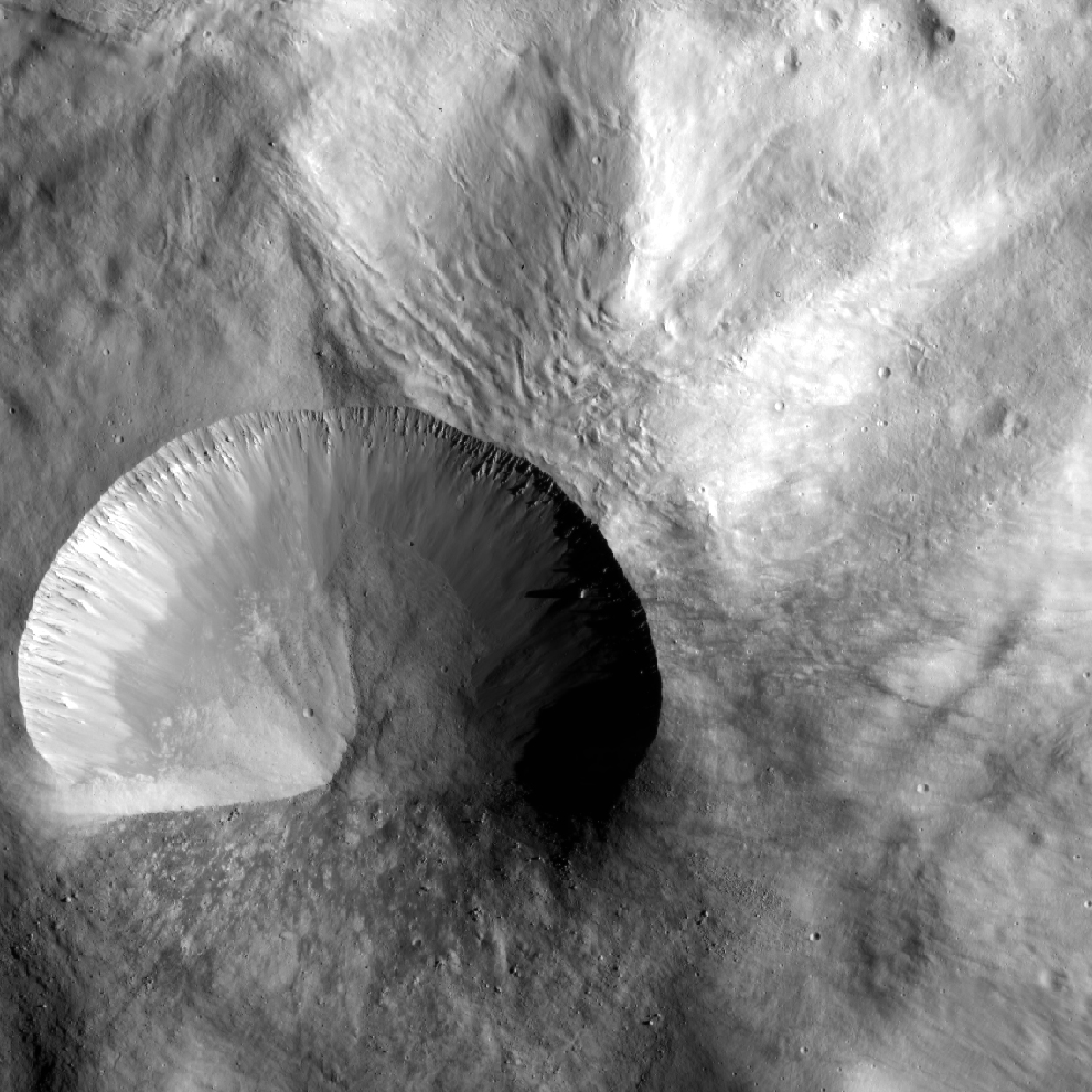 Layered young crater as imaged by NASA's Dawn spacecraft