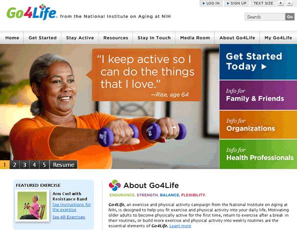 Screen capture of Go4Life website