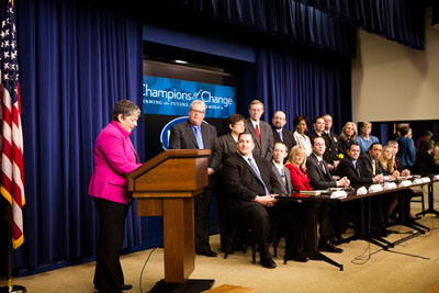 Secretary of Homeland Security Janet Napolitano speaks at the Champions of Change ceremony.