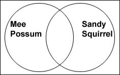 Venn Diagram of two circles with Mee Possum and Sandy Squirrel.