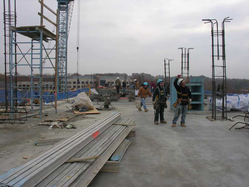 Construction activities on 4th floor, looking east toward the UMD building 