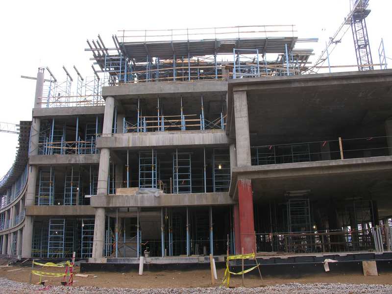 Back (north side) of building looking towards the east and the parking garage 