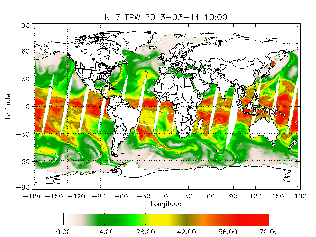 Total Precipitable Water from NOAA-17, Descending Orbit