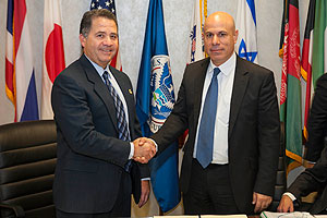 CBP Deputy Commissioner David V. Aguilar joined Israeli Customs Director General/ Acting Director Israeli Tax Authority Doron Arbely at CBP headquarters in Washington, D.C., to sign a joint work plan.