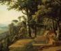 Painting of Rousseau meditating in a park