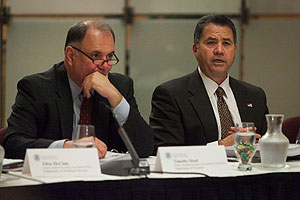 CBP Deputy Commissioner David Aguilar, right, and Deputy Assistant Treasury Secretary Timothy Skud preside over the last public gathering of the 12th term COAC on Dec. 4.