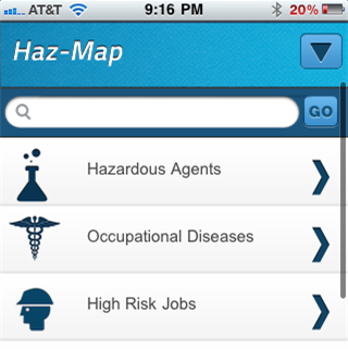 Screen shot of HazMap Mobile site.
