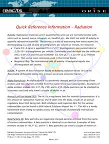 Quick Reference Information - Radiation