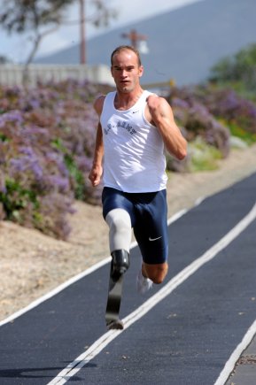 U.S. Army World Class Athlete Paralympic Program runner Sgt. Rob Brown, seen here doing some downhill training at the U.S. Olympic Training Center in Chula Vista, Calif., became a below-the-knee amputee after surviving enemy fire at Ramadi, Iraq, in 2006. He is a quintessential candidate for the Valor Games, which are expanding this year into three new venues.
