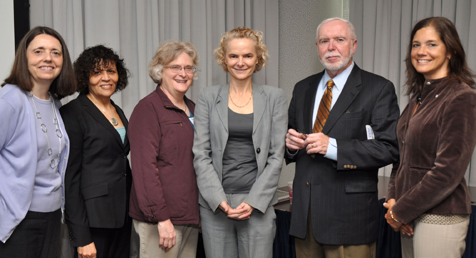NIDA director Dr. Nora Volkow (fourth from l) welcomes new members of the NIDA council (from l) Dr. Linda Mayes, Dr. Nabila El-Bassel, Dr. Elizabeth Howell, Dr. Kirk Thomas and Dr. Marina Picciotto.