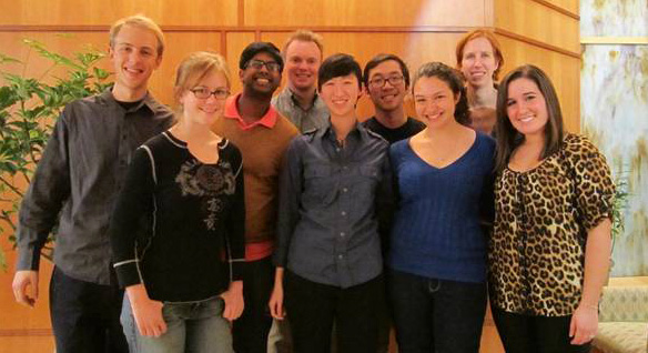 Photo of NIH Nerds in Harmony includes (front, from l) Abell, Megan Wang, Alex Title and Lexi Dias. At rear are (from l) Klima, Tony Dawson, Ian Murphy, Anthony Duong and Femke Lamers.