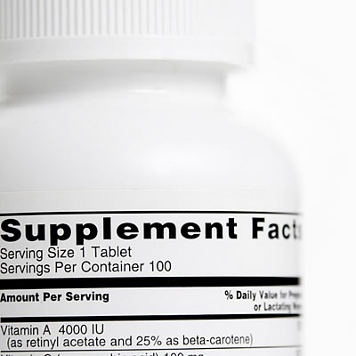 label on bottle of dietary supplements