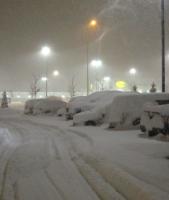 Snow Covered Cars at GCPEx, nightime parking lot