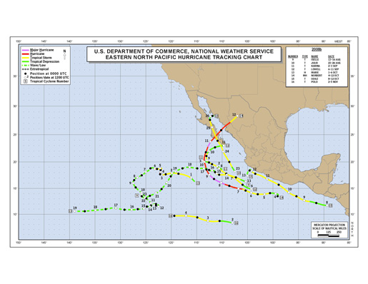 2008 Eastern Pacific Hurricane Season Track Map (part 2)