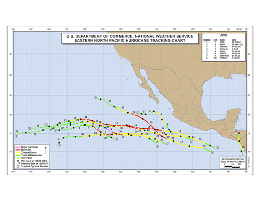 2008 Eastern Pacific Hurricane Season Track Map (part 1)