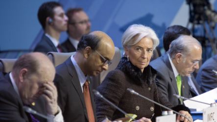 Tổng giám đốc Quỹ Tiền tệ Quốc tế Christine Lagarde (thứ 2 từ phải qua) tại hội nghị thượng đỉnh G20 ở Moscow, Nga, 16/2/2013