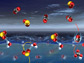 Illustration of sulfur dioxide molecules forming weak bonds with water molecules.