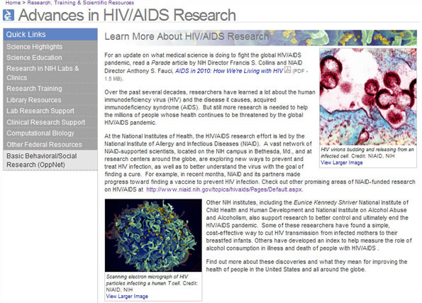 Advances in HIV/AIDS Research Web Site