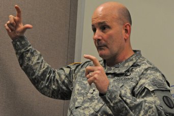 Maj. Gen. Bill Hix, Training and Doctrine Command's director of the Concepts Development and Learning Directorate, discusses the Army's plans for 2020 and beyond, during the TRADOC-sponsored Winter Wargame Unified Quest 2013, Feb. 14, 2013.