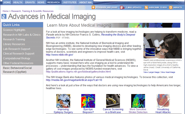 Screenshot of Advances in Medical Imaging web site