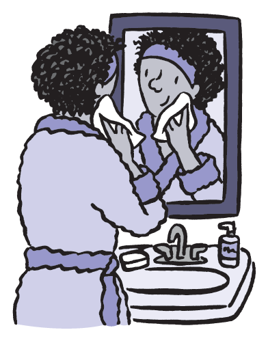 Cartoon of woman gently washing face.