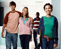 A young couple walking with their friends.