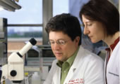 Photo of Dr. Richard Siegel and staff member conducting research.