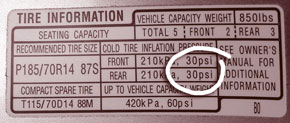 photo - closeup of tire information label on vehicle