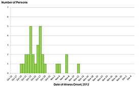 Persons infected with the outbreak strain of E. coli O157:H7, by date of illness onset