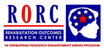 Logotipo del Rehabilitation Outcomes Research Center (Centro de Investigación sobre los Resultados de la Rehabilitación) - Una cabeza blanca colocada sobre un fondo azul y en cuyo interior aparece un cerebro azul con 5 estrellas blancas y una roja