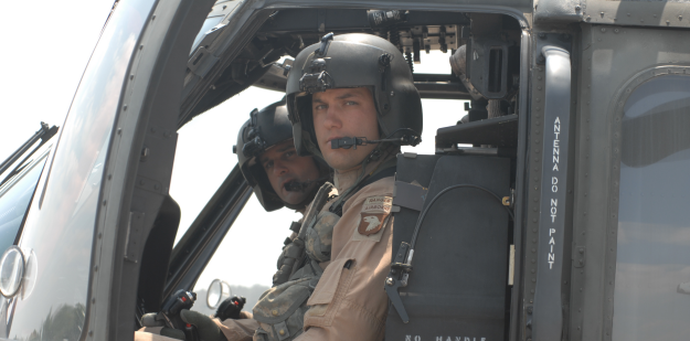 Warrant officers in helicopter