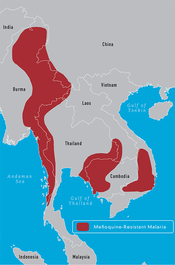Map 3-11 Geographic distribution of mefloquine-resistant malaria