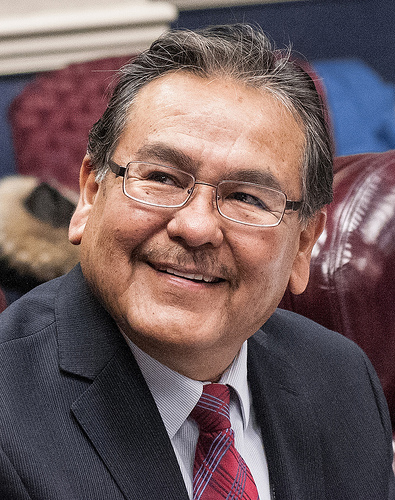 Navajo Technical College President Elmer Guy, Crownpoint, NM, introduces himself at the beginning of the USDA and American Indian Higher Education Consortium Leadership Group Winter Meeting, at the USDA Whitten Building, Williamsburg Room, in Washington D.C.
