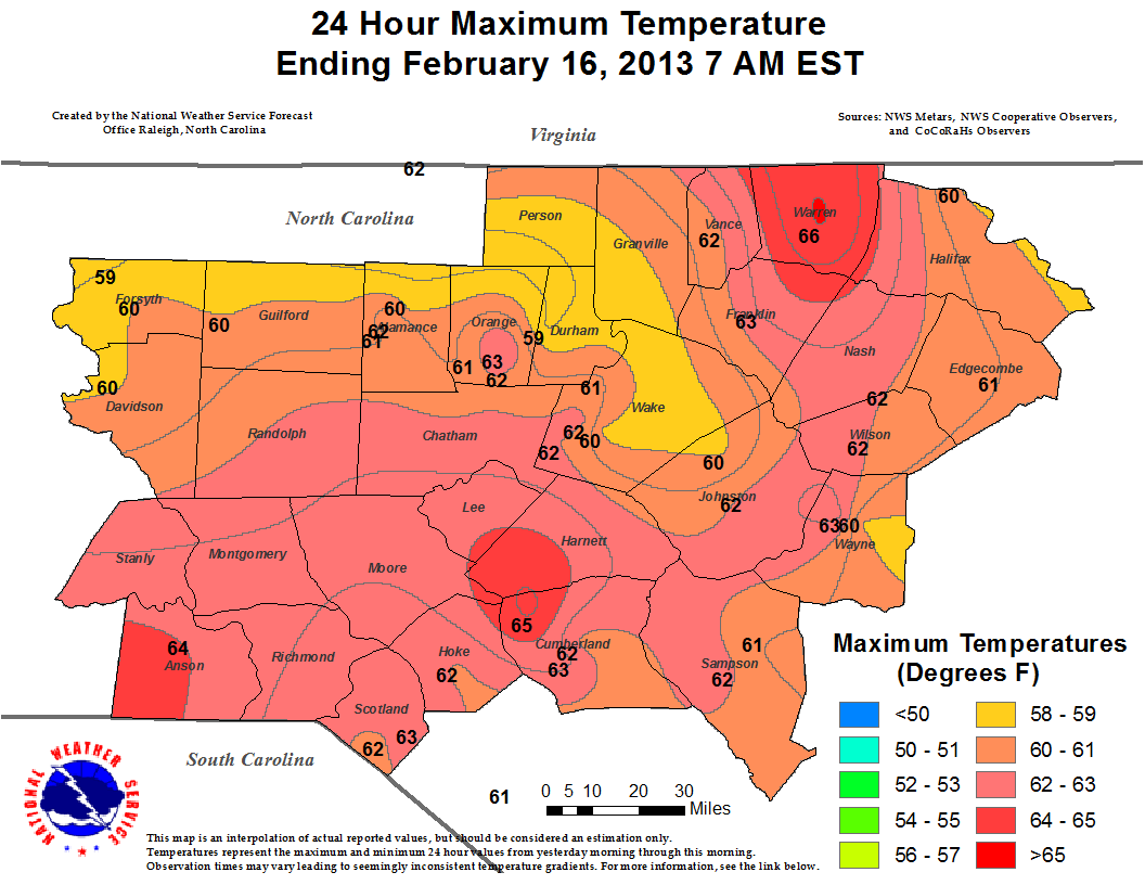 24 Hour Maximum Temperature Precipitation Plot - Click to enlarge