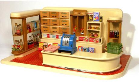 Image of child's miniature grocery store from East Germany in the 1950s or 1960s
