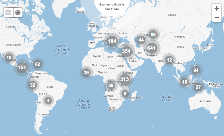 Map of USAID Economic Growth and Trade projects - Click for interactive map